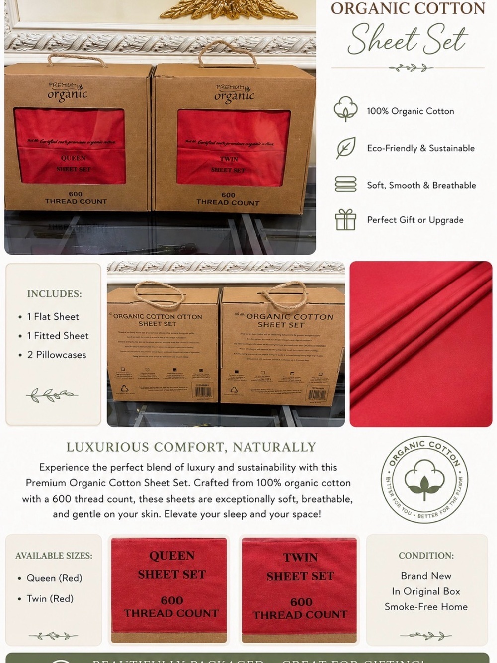 Red Sheet Set - 600 Thread Count - Picture 8 of 8